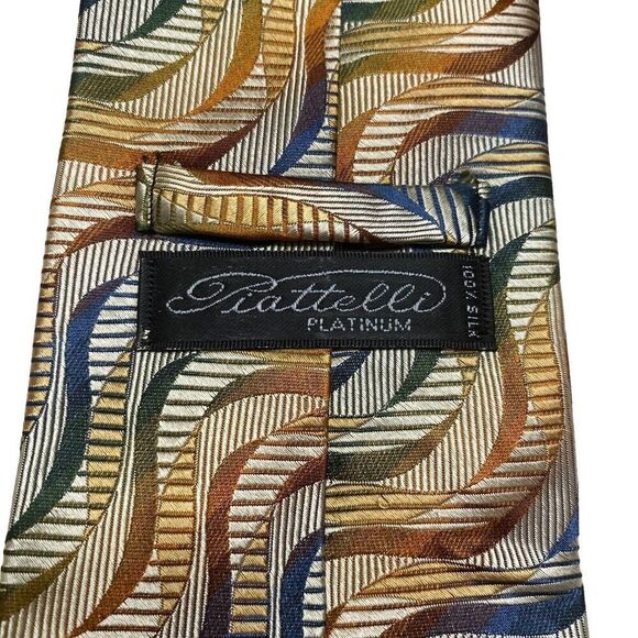 Piattelli Platinum Tie Men's Necktie Silk Multi Color Waves Made in USA - Picture 4 of 7